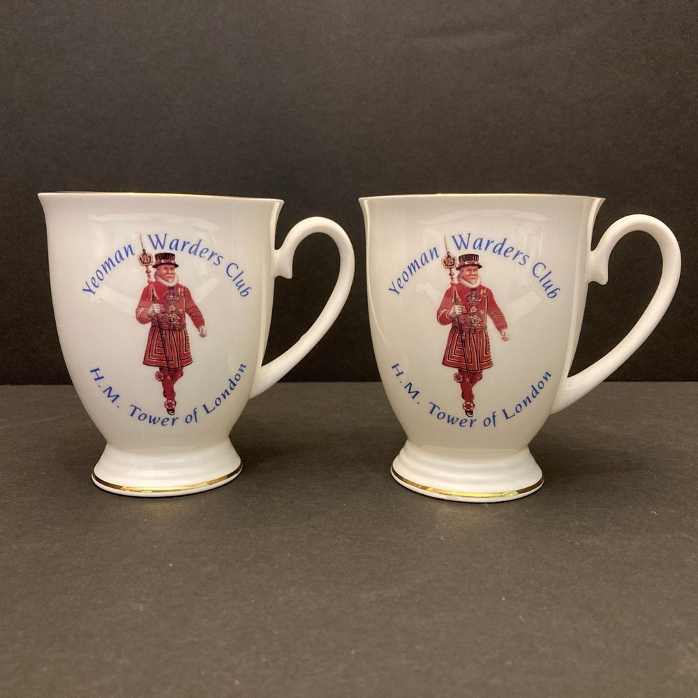 Yeoman Warders Club Mug H.M. Tower of London Bone China Mug Set of 2 4" Foot